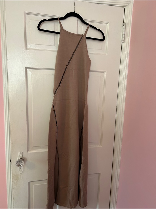 NICHOLAS Dresses & Skirts - Nicholas Sleeveless Taupe Maxi Dress with Button-Trim Detail and Slits